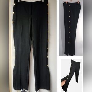 Ann Taylor Black Trousers Military Gold Side Buttons Size 4